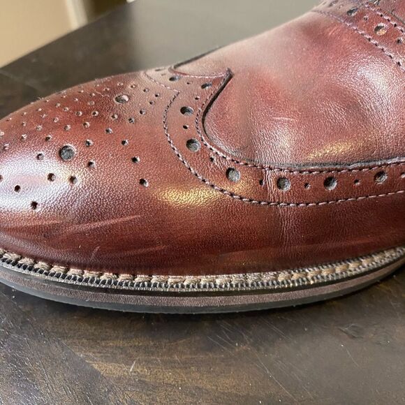 Johnston & Murphy mens brown wingtip lace up dress shoes, size 8 - Picture 5 of 11